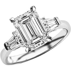 2 to 5.5 Carat Center LAB GROWN DIAMOND Prong Set Round And Baguette Emerald Cut